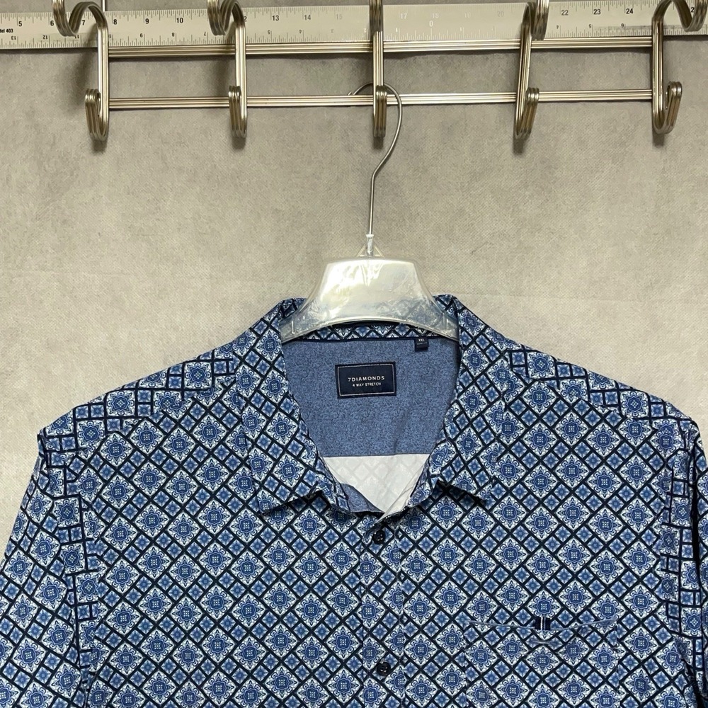 7 Diamonds Shirt Men 2XL Rivers Of Babylon 4 Way Stretch Woven Button Geometric